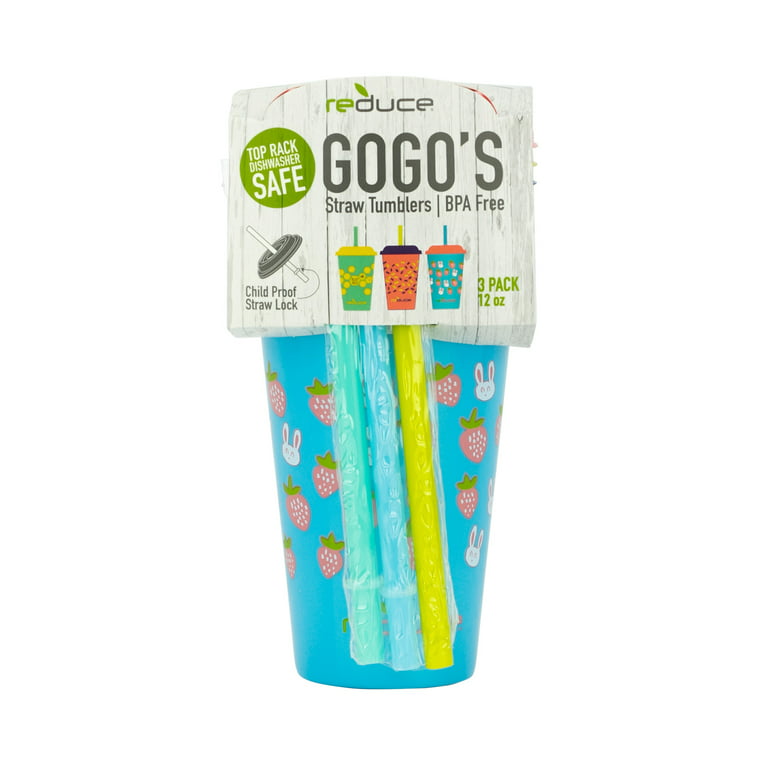 Reduce GoGo's, 3 Pack Tumbler Set – 12oz Kids Cups with Straws and