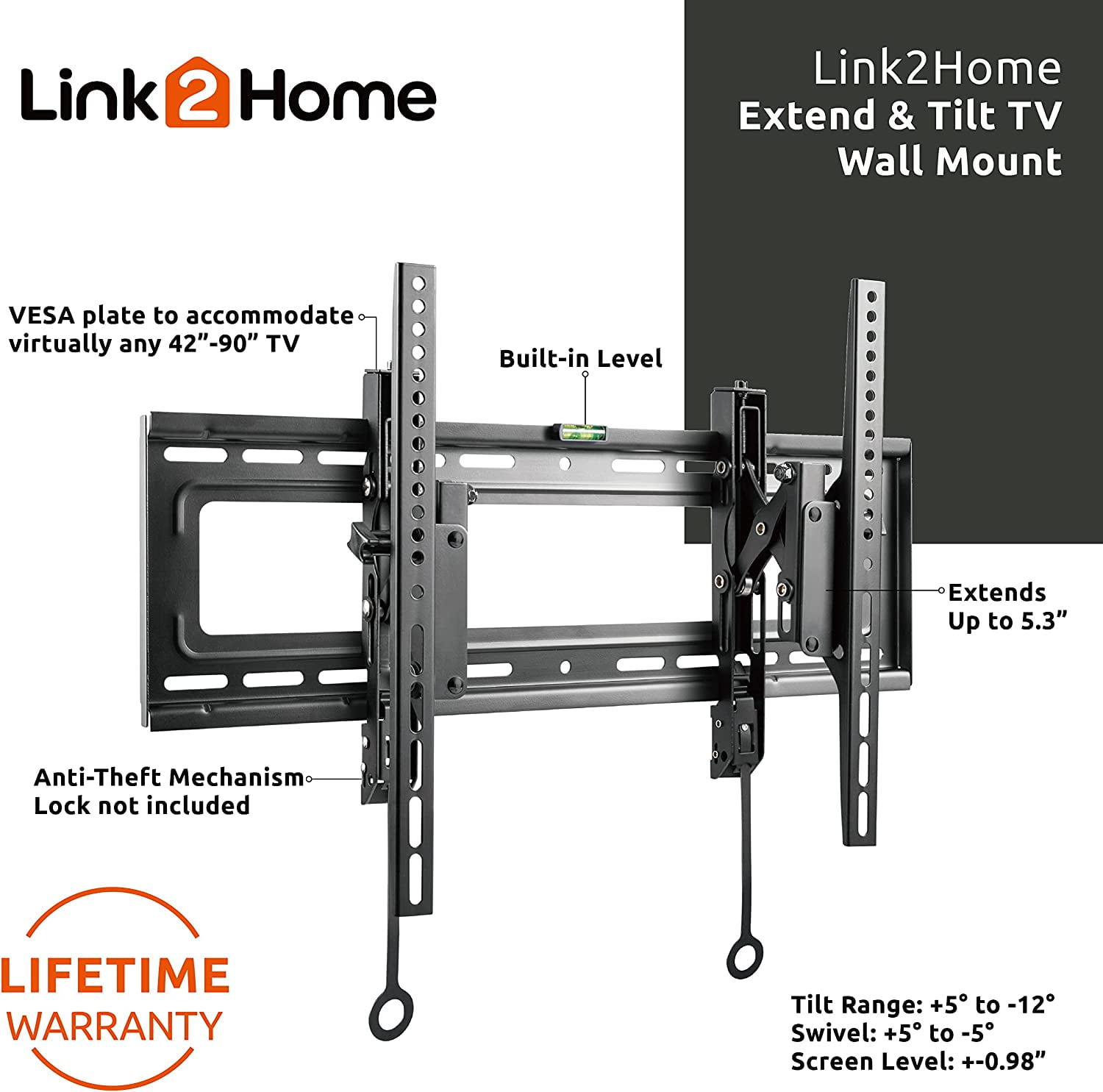 Link2Home Extend & Tilt TV Wall Mount for 42" - 90" TVs, Up to 154 lbs.