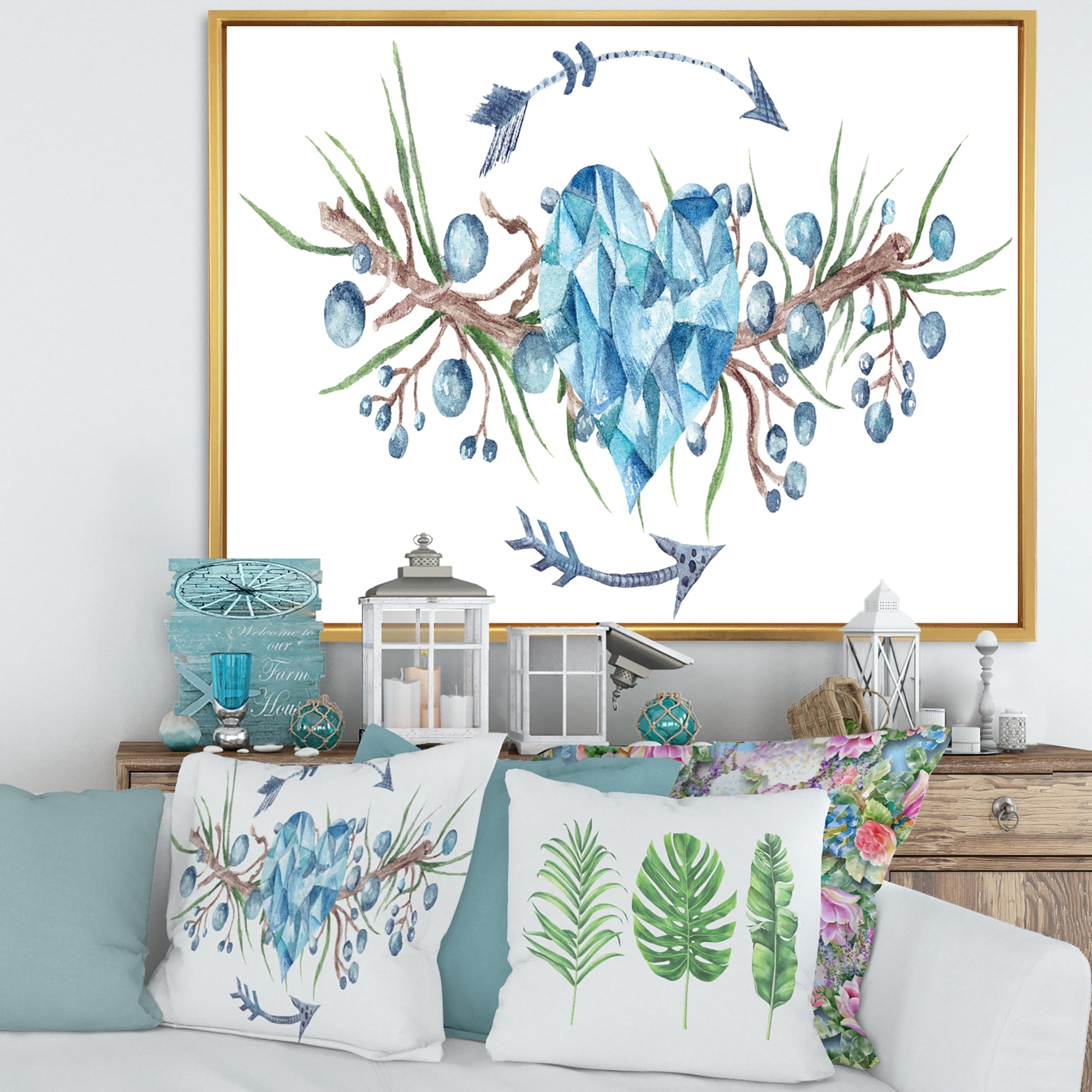 Designart 'Fresh Tribal Vignette Wild Forest Wreath Design On White II' Traditional Framed Canvas Wall Art Print