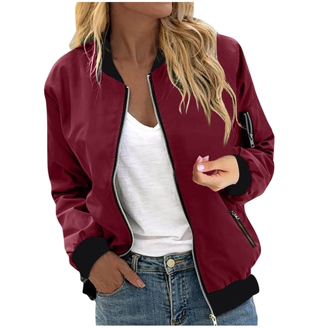 WRKEKC Lightweight Jacket Women Solid Color Pocket Zipper Lightweight Comfortable Jacket Outerwear Everyday Top