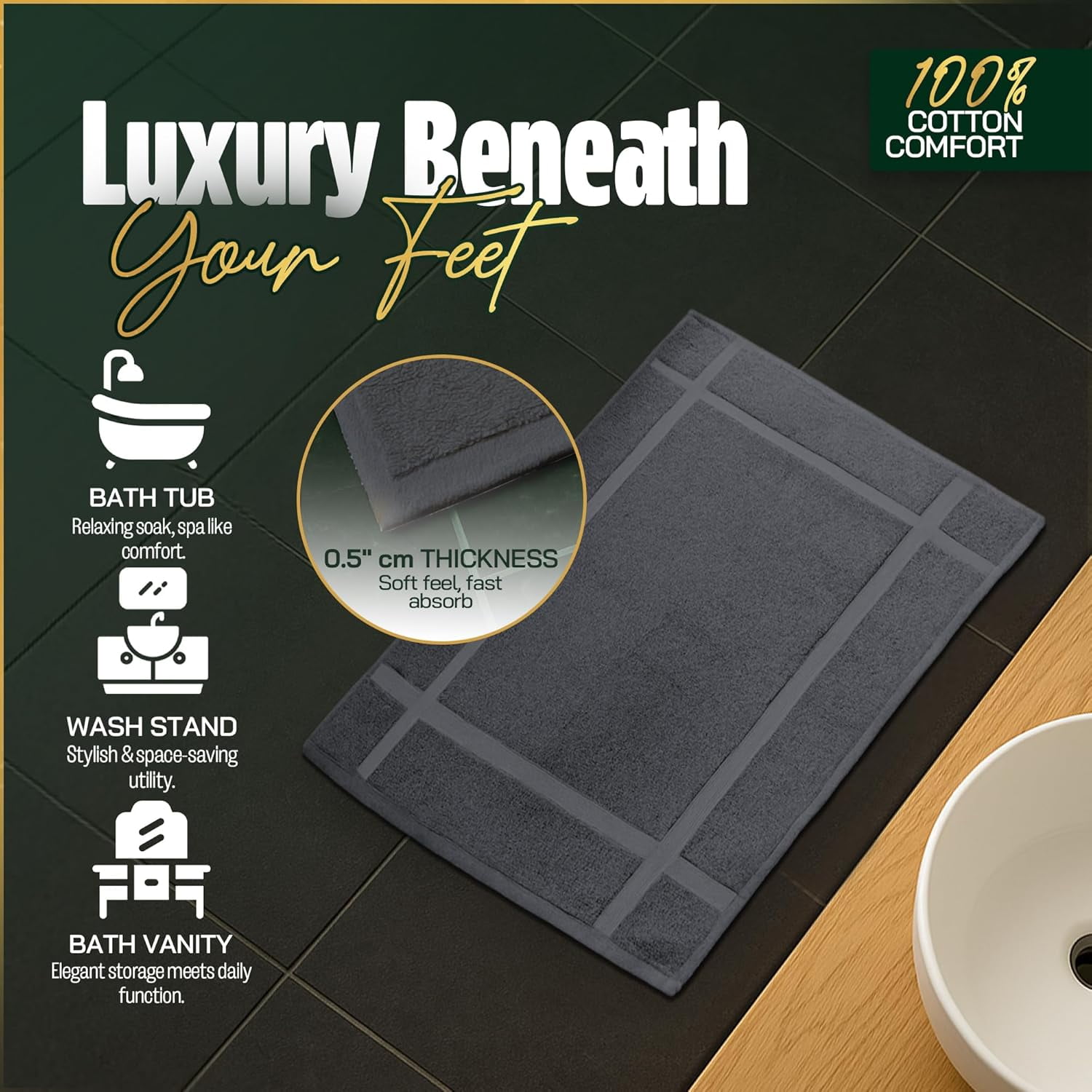 Pack of 12 100% Cotton Bath Mat 18x25 inches, Soft & Absorbent Quick Dry Bathroom Mat Set, Not Bathroom Rugs, After Shower Mat, Bath Tub Mat, 687 GSM, Machine Washable, White