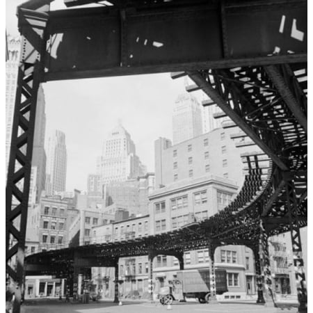 New York Elevated Railway - USA New York State New York City Manhattan Skyscrapers with elevated railroad track on the foreground Canvas Art - (18 x 24)