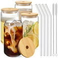 thumbnail image 1 of Drinking Glasses with Bamboo Lids and Glass Straw 4pcs Set, 1 of 7