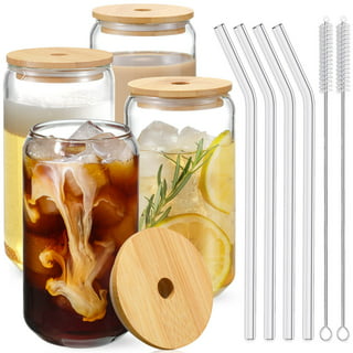 Glass Cups - 12oz Frosted Glass Cups with Bamboo Lids and Straws  Sublimation Glass Blank Iced Coffee Cups Beer Can Shaped Cups Cute Tumbler  Cup 