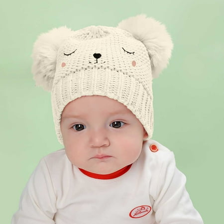 

DENGDENG Newborn Infant Toddler Baby Kids Children Child Soft Pompom Beanie Hats Winter Warm Knitted Hats 0-3Y