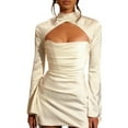 thumbnail image 4 of Women's Slim Mini Dress Fall Evening Elegant Floral Cutout Long Bell Sleeve Dress Sexy Club Streetwear-d-L, 4 of 7