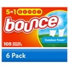 (6 pack) Bounce Dryer Sheets, Outdoor Fresh Scent, 105 Count