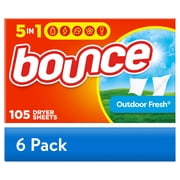 (6 pack) Bounce Dryer Sheets, Outdoor Fresh Scent, 105 Count