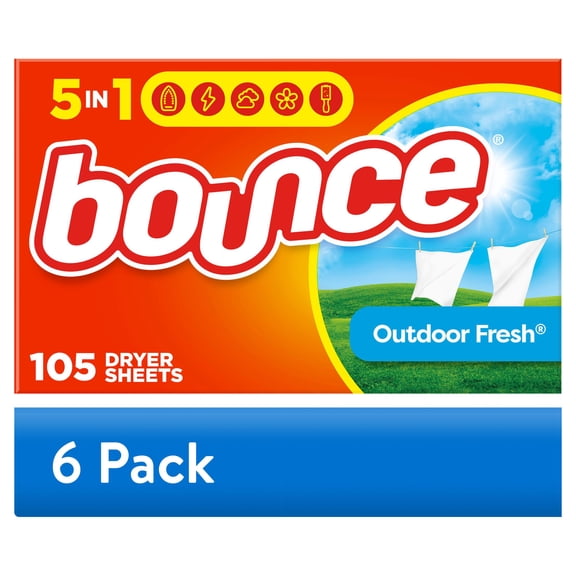 (6 pack) Bounce Dryer Sheets, Outdoor Fresh Scent, 105 Count
