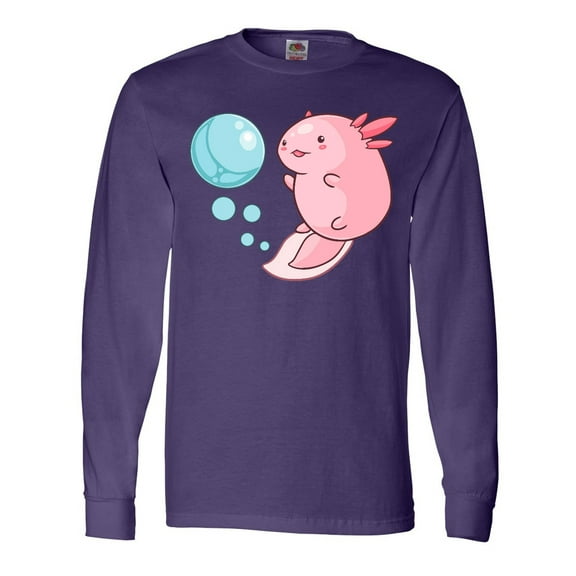 Inktastic Cute Axolotl and Bubbles in Heart Shape Long Sleeve T-Shirt
