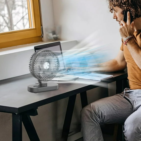 Gnmfd USB Desktop Hanging Fan 8" Brushless Motor Digital Display Small Fan for Office Home Cooling Air Circulation Wall Mount Adjustable 360° Rotation LED Lights for Room Ambient