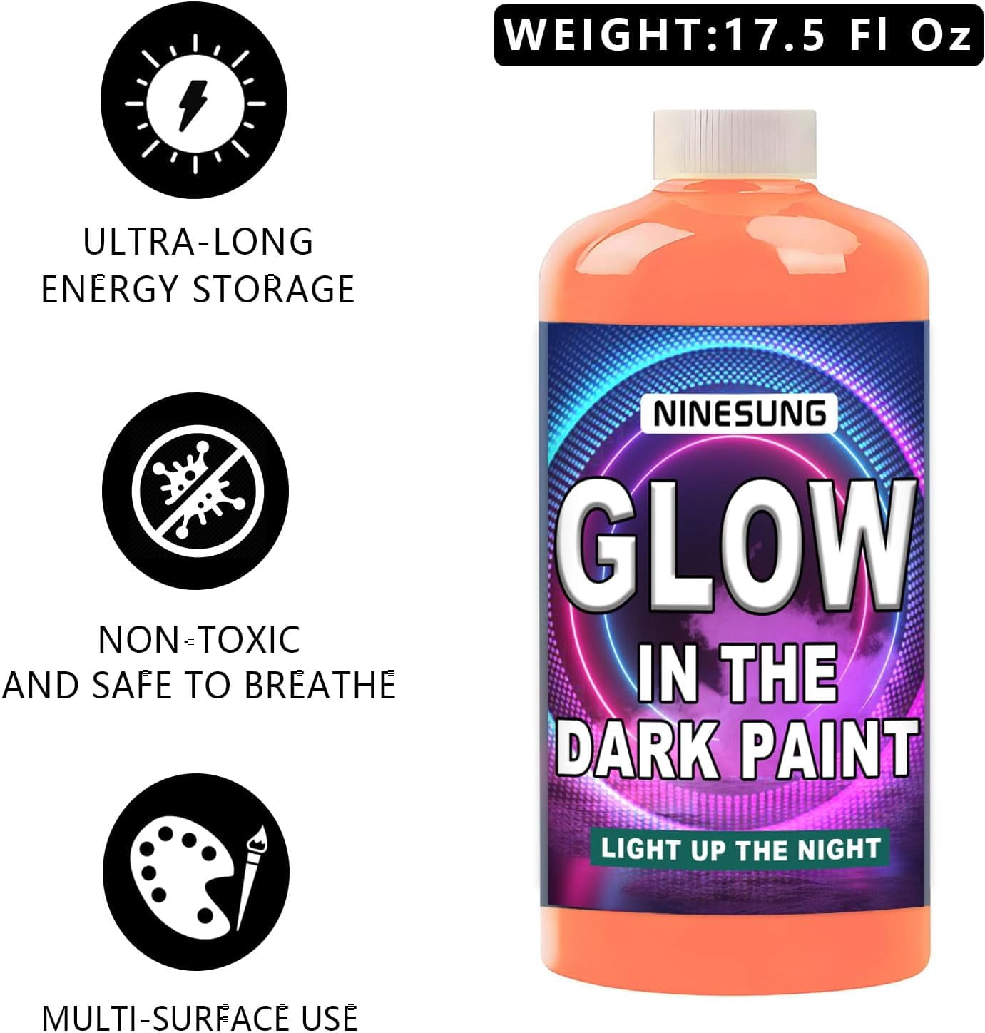 Glow in The Dark Paint, Bright Colors 500ml/17.5oz Blacklight Paint's, Orange Craft Paints, Acrylic Glow Fluorescent Paint Perfect for Art Painting, DIY Projects (Orange,17.5 Fl Oz)