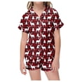 thumbnail image 1 of GDREDA Pyjamas pour Filles Ensemble de Pyjama de Noël à Imprimé Classique Col Boutonné Manches Courtes et Shorts (Violet Foncé, 10-11 Ans), 1 of 5