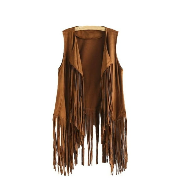 AOOCHASLIY 2023 Women Tops Women Winter Faux Suede Ethnic Sleeveless Tassels Fringed Vest Cardigan