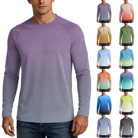 Trgacdwlo Gradient Mens UPF 50+ UV Sun Protection Long Sleeve Shirts Quick Dry Raglan Men s Rash Guard Shirts Workout Fishing Shirt for Men