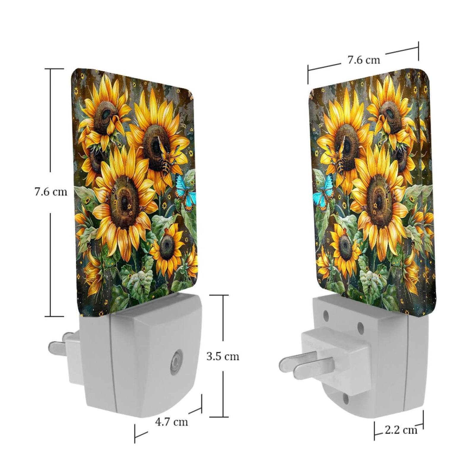 PhooArto Sunflower Bee Butterfly Plug in LED Night Light Auto Sensor Dusk to Dawn Decorative Night for Bedroom, Bathroom, Kitchen, Hallway, Stairs, Baby's Room, Energy Saving