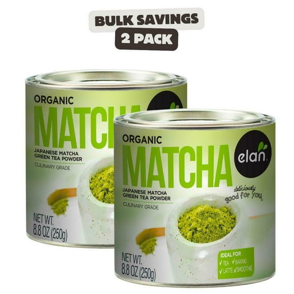 Pack of 2 ELAN Organic Japanese Matcha Green Tea Powder, Non-GMO, Vegan, Gluten-Free, Kosher 250g