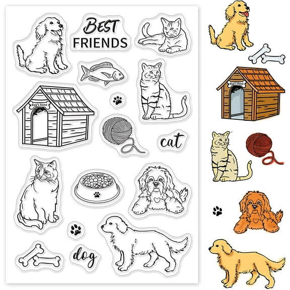 Cats and Dogs Clear Stamps for Card Making DIY Scrapbooking Photo Album Decoration Paper Craft 6.3x4.3Inches for DIY