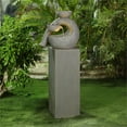 thumbnail image 4 of LuxenHome Gray Resin Modern Sculpture Pedestal Outdoor Fountain with LED Light, 4 of 14