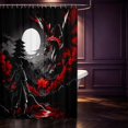 thumbnail image 2 of Manfei Japanese Dragon Animals Shower Curtain 72Wx78L,Moon Samurai Bath Curtain,Black Red, 2 of 5
