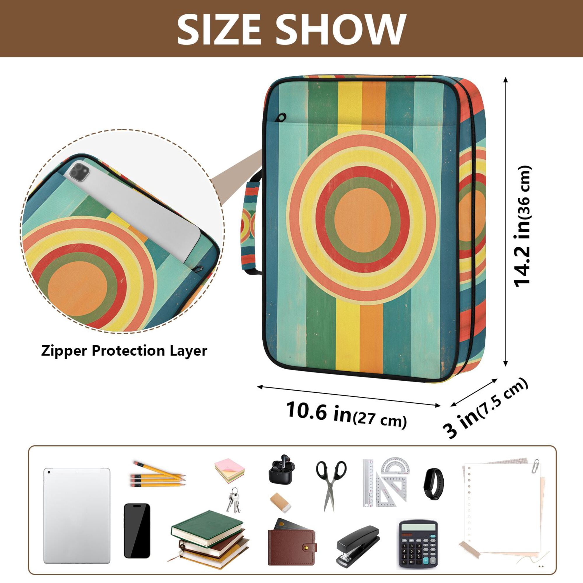 FORMRS Accordion File Folder A4 Size 7-Pocket Expanding Document Organizer Bag with 3 Ring Binder, Colorful Stripes