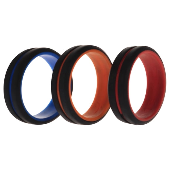 Juego de anillos de boda de silicona de 2 capas de línea media - Negro por ROQ para hombres - Anillo de 3 x 15 mm