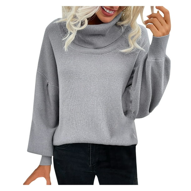 Gibobby Suéter de Punto, Suéter Isidora de Manga Larga con Cuello Alto Suter para Mujer(Gris,XG)