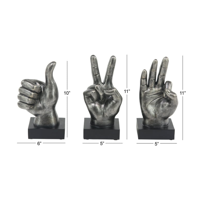 The Novogratz Escultura de manos Polystone, juego de 3 5 pulgadas de ancho,  11 pulgadas de alto, gris oscuro