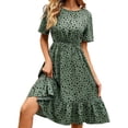thumbnail image 2 of ClodeEU Women's Polka Dot Print A Line Midi Dress,Round Neck Short Sleeve High Waist Dress Green,Women's Plus XL, 2 of 5
