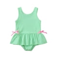thumbnail image 3 of One Piece Swimsuit For Girls With Bow And Ruffle Skirt Striped Print Girls Swimsuit Kids Bathing Suits 12-24 Months, 3 of 7