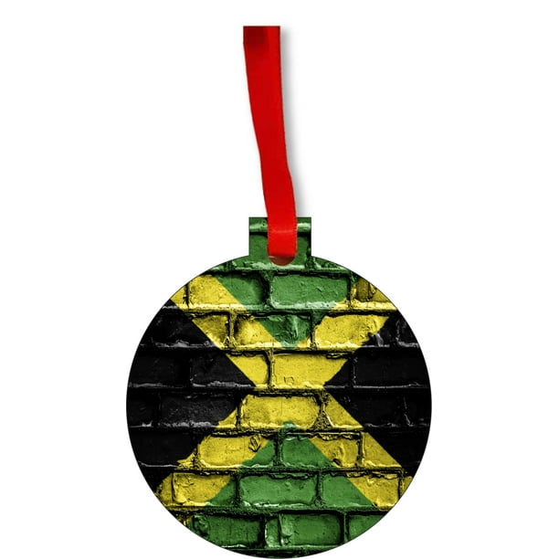 Flag Jamaica Jamaican Brick Wall Style Print Round Shaped Flat