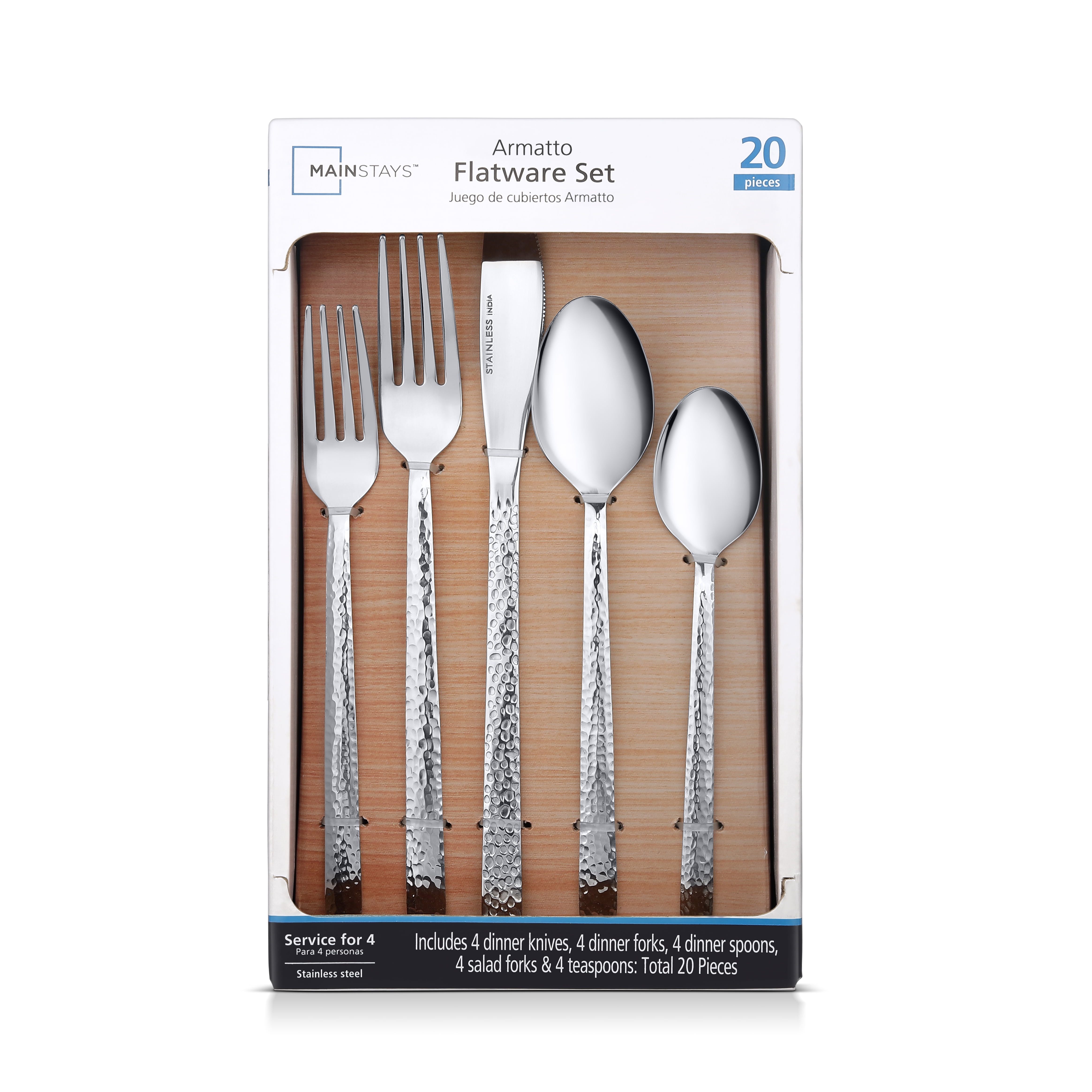 Mainstays 20-Piece Armatto Silver Matte Stainless Steel Flatware Set (Service for 4)