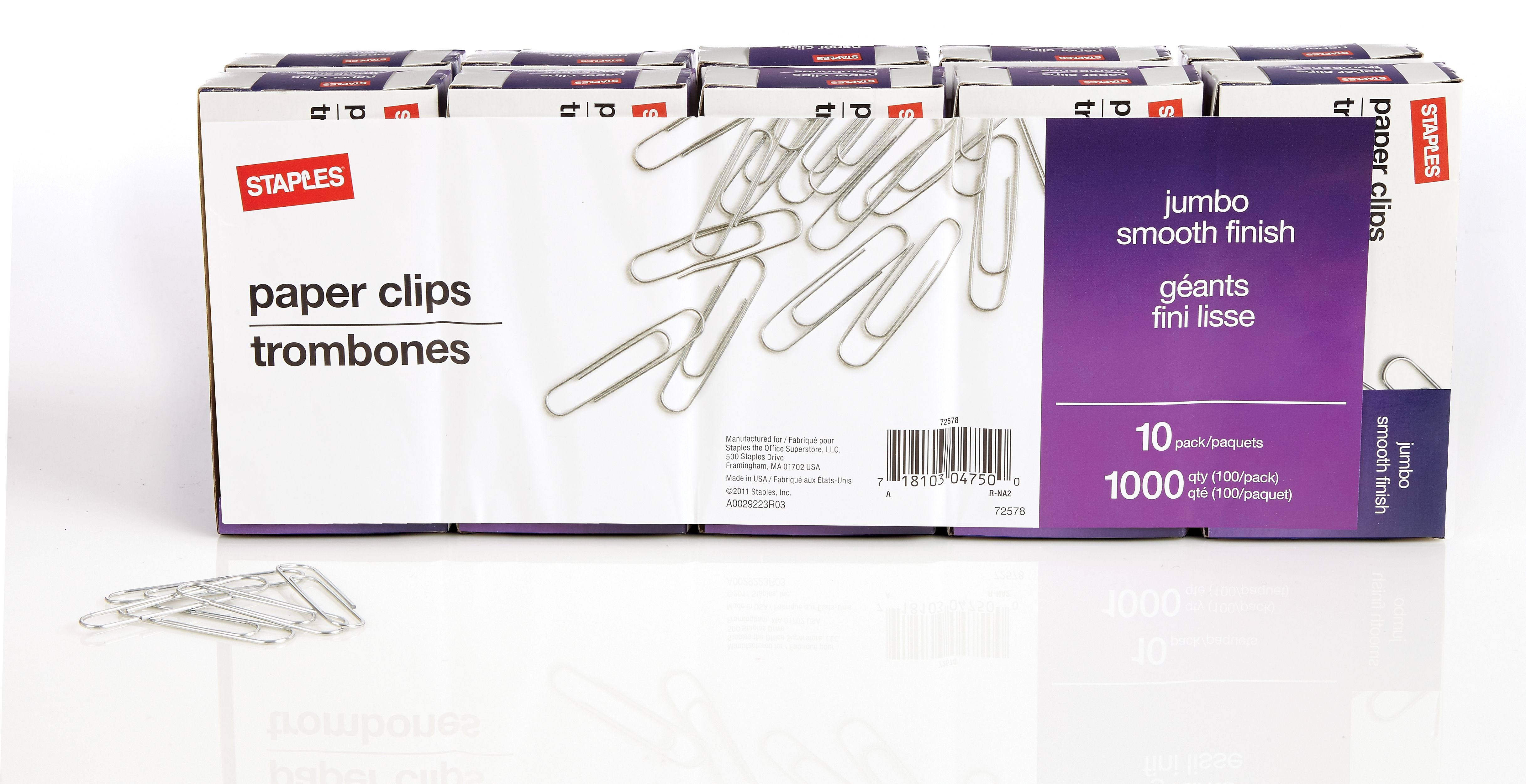 Staples Jumbo Paper Clips Smooth 10000 Paper A7072578CT