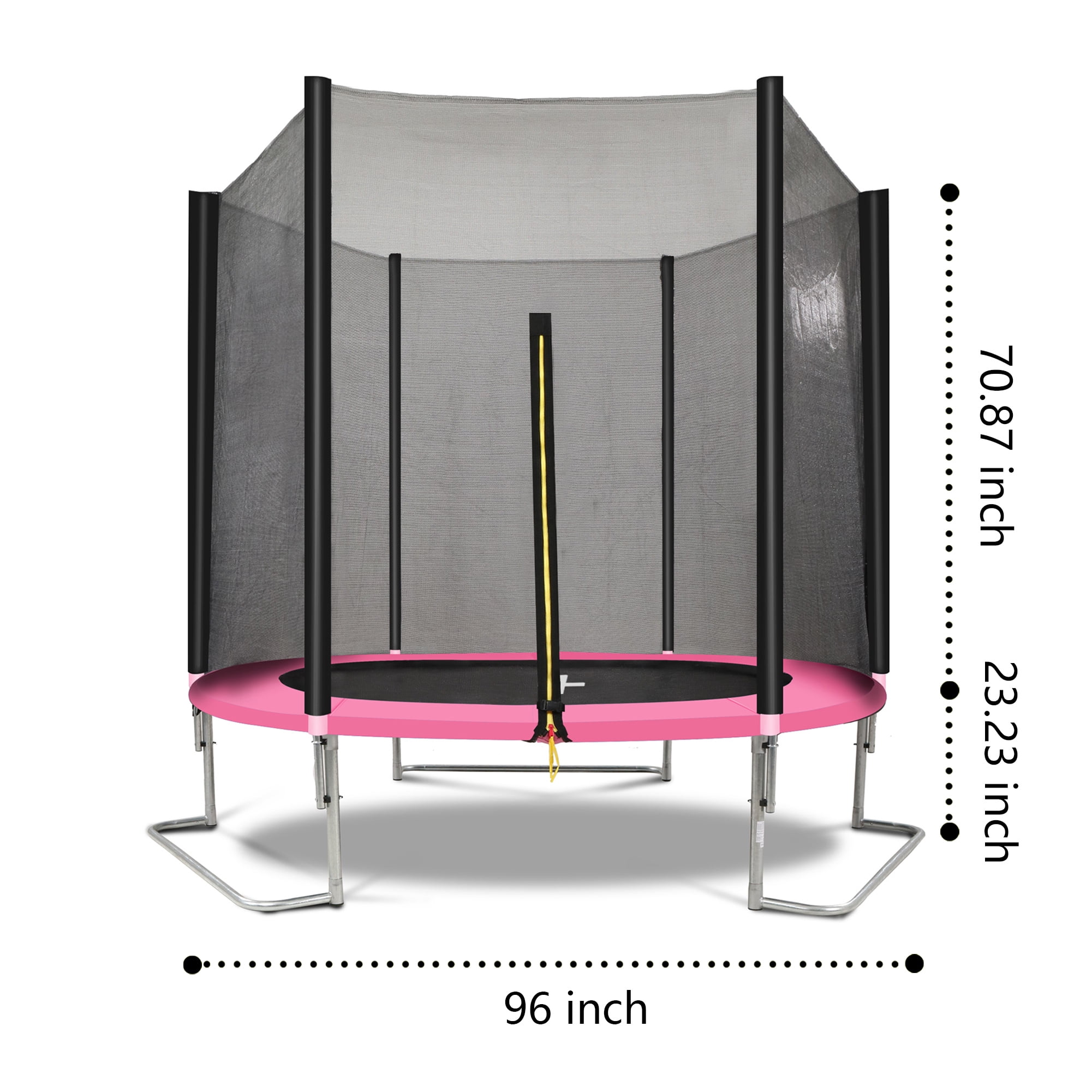 Witaxima YC 8FT Trampoline with Safety Enclosure Net, Heavy Duty Galvanized Steel Frame, 4 L-Shaped Legs for Stability, Pink and Black, ASTM & CPC Certified