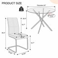 thumbnail image 3 of Sumdeal Modern 5-Piece Round Dining Set, 42-Inch Tempered Glass Table and 4 Light Gray PU Leather Cantilever Chairs, Gold Metal Legs, 3 of 9