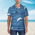 thumbnail image 4 of Balery Sharks on White Blue Striped Print Men's Hawaiian Shirts Short Sleeve Beach Shirt Relaxed Fit Vacation Button Down Shirts-X-Large, 4 of 9