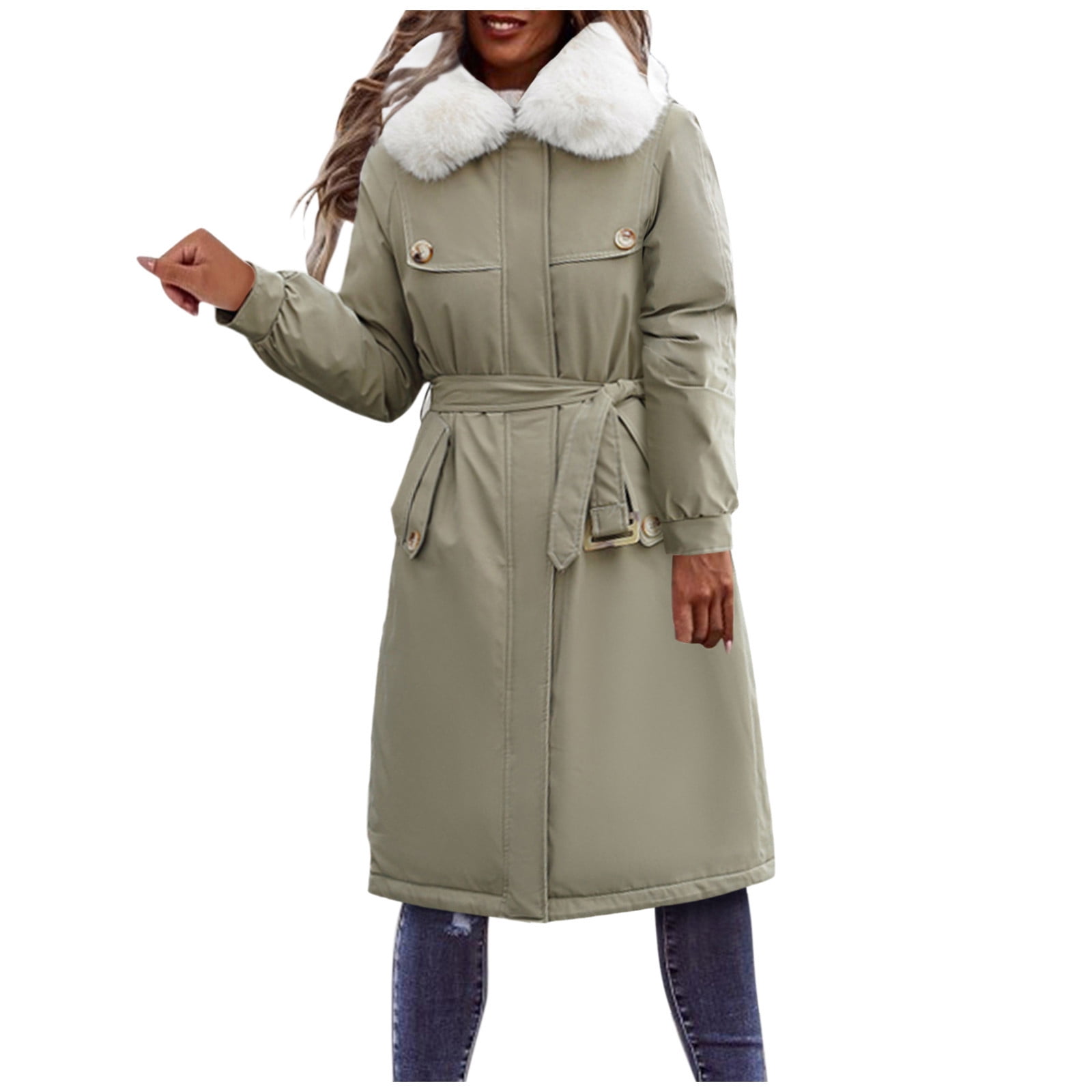 Women Coats Winter Casual Warm Long Sleeve Lapels Fleece Parka Outwear Overcoat Outercoat Jacket 