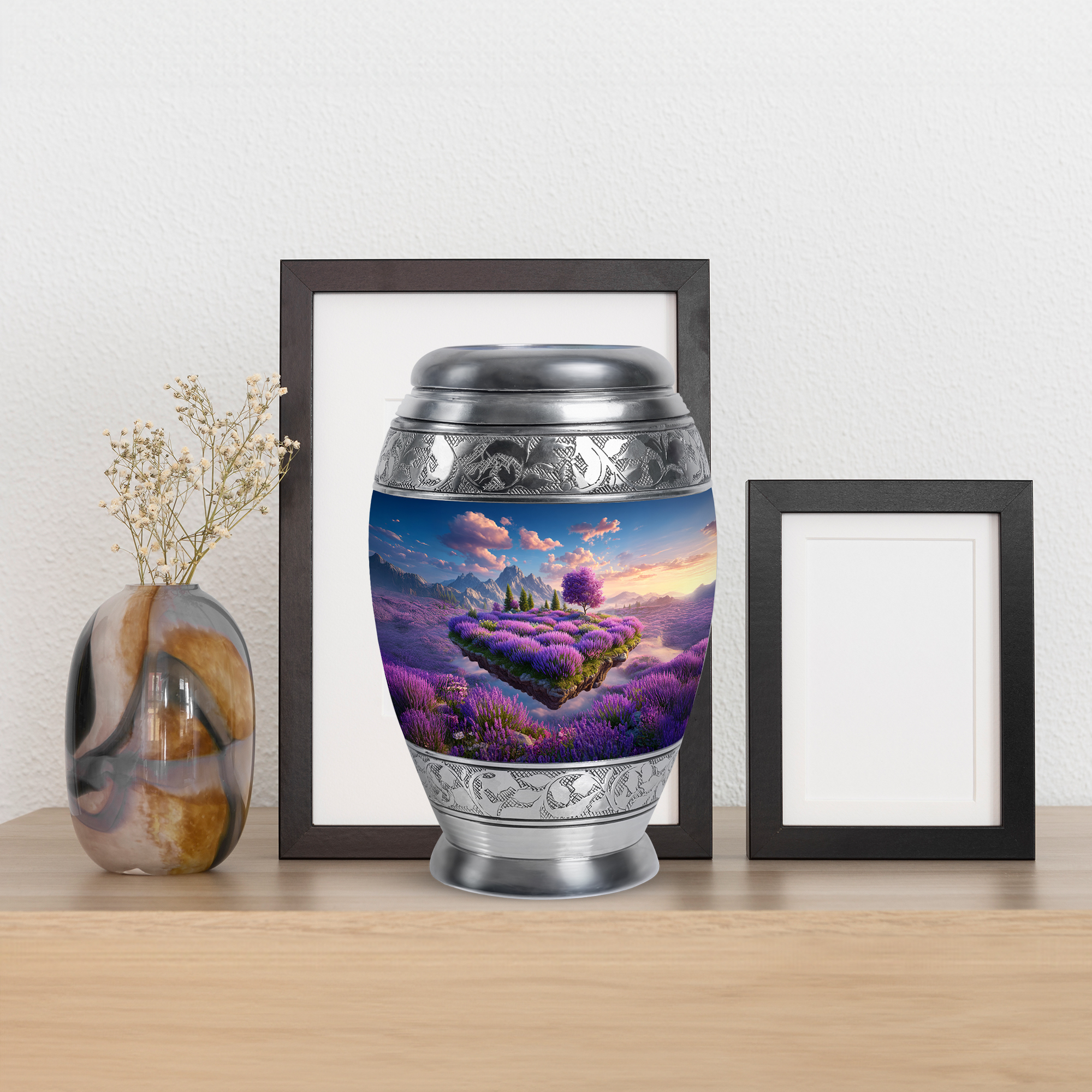 MUKTIVE Lavender Grass Keepsake Urn for Ashes Adult Male, Mountain Cremation Urns for Human for Mom, Tree Burial Ashes Holder, Handcrafted Mini Funeral Memorial Gift for Dad, 3 Inch