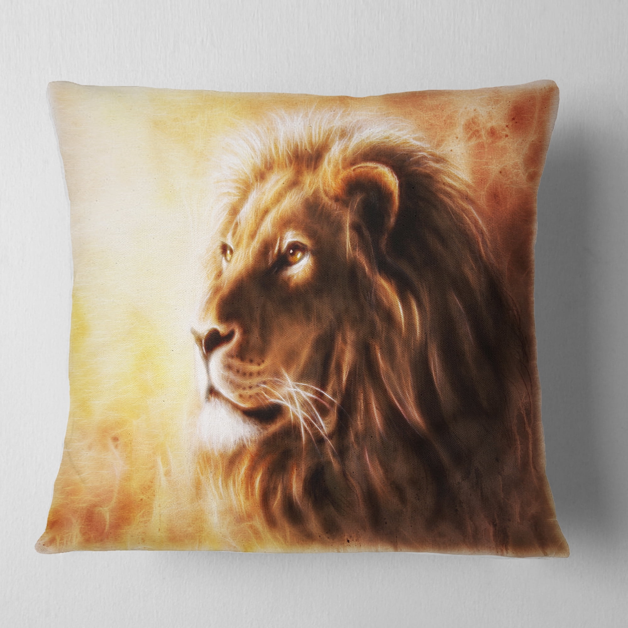 Designart Brown Lion Fractal - Animal Throw Pillow - 18x18