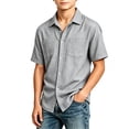 thumbnail image 4 of Mifsaly Boys Button Down Shirts Kids Short Sleeve Collared Blouses Lightweight Relaxed Fit Summer Beach Camp Tops, 4 of 6