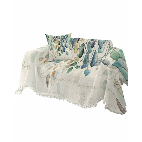 Blue Green Eucalytus Sofa Couch Covers for Dog,Washable Sectional Couch Slipcovers for Loveseat with Tassels,Thanksgiving Fall Plant Leaves Non Slip Sofa Throw Cover Blanket Large 71''x102''