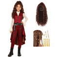 thumbnail image 3 of Halloween Pirate Costume - 5-Piece G"irl"s Princess Red Costume Cosplay Halloween Outfit Set with Wig for Fancy-Dress Up Party Night, Size:160, 3 of 8