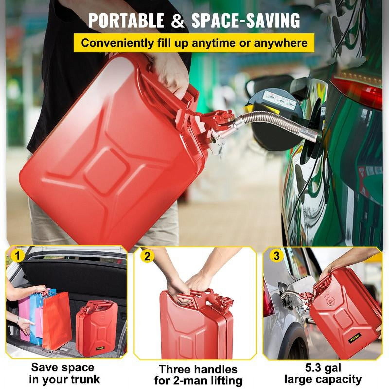 Jerry Fuel Can, 5.3Gal / 20L Portable Jerry Gas Can with Flexible Spout System, Rustproof ＆ Heat-resistant Steel Fuel Tank for Cars Trucks Equipment Bottles Organiser VEVOR Super Brand Day