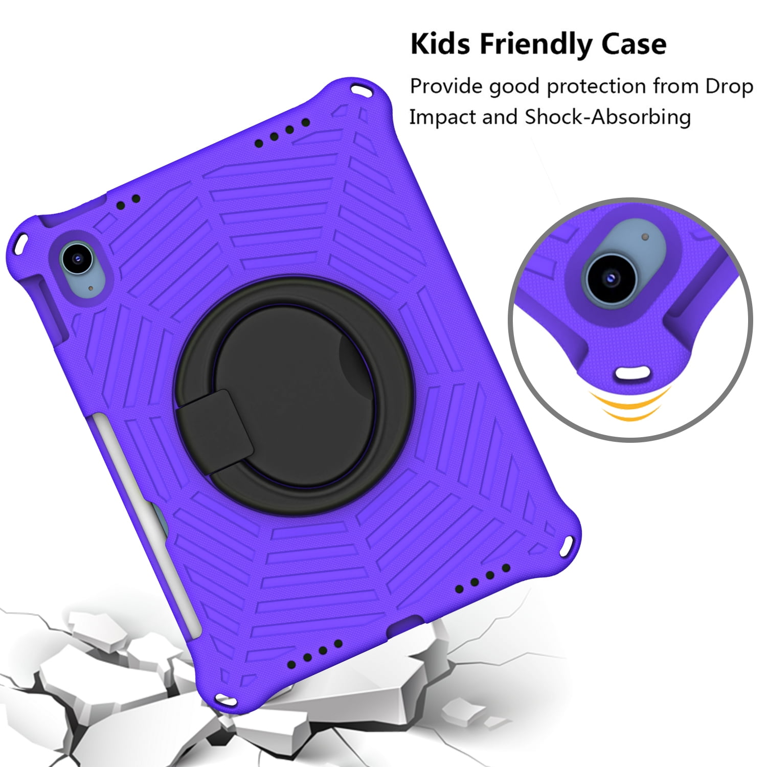 TECH CIRCLE iPad 10th Generation Case 2022 10.9 inch A2696 A2757 A2777, Heavy Duty Rugged Silicone Case with Swivel Ring Stand/Stable Kickstand/Shoulder Strap/Pencil Holder,Purple