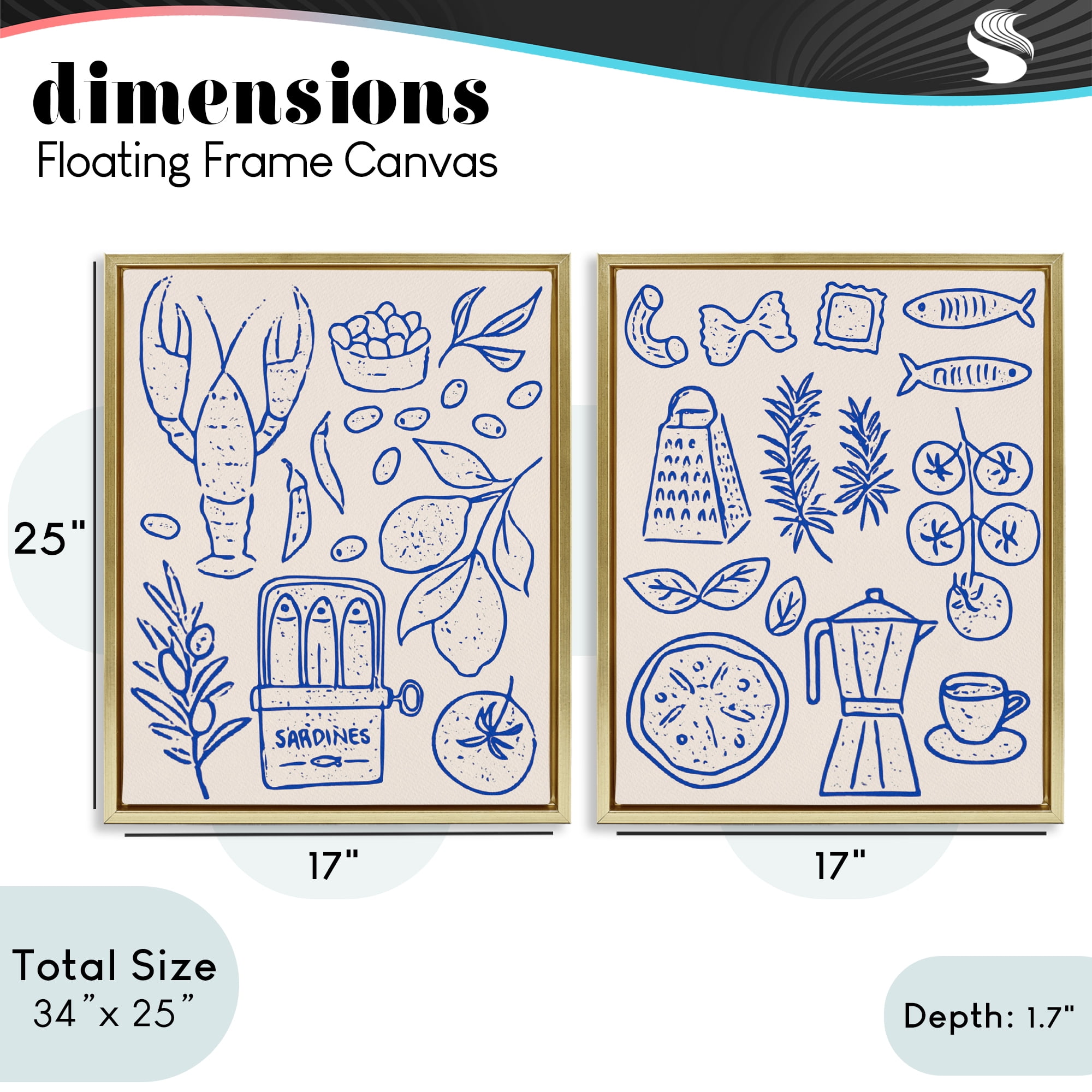 Stupell Industries Mediterranean Kitchen Simplicity 2 Piece Gold Framed Floater Canvas Set, design by Camila Juncos