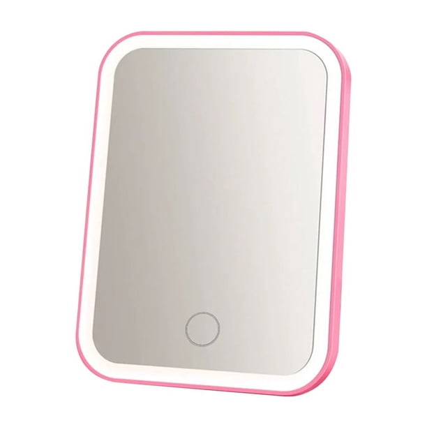 Espejo de Tocador LED con Luces, Portátil, para Viajes, Cosmético, Sobremesa, Espejo de Escritorio Iluminado, Recargable por USB, Color Rosa