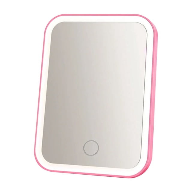 LED Vanity Mirror with Lights Portable Cosmetic Travel Tabletop Make Up Lighted Desk Mirror USB Rechargeable Pink,1 x LED makeup mirror 1 x data cable,Pink