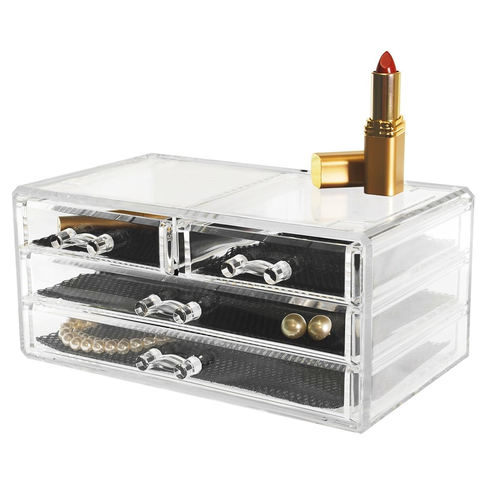 Jewelry and Cosmetic Organizer with 4 Drawers, Clear