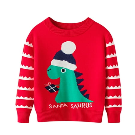 

Youmylove Toddler Boys Girls Christmas Cartoon Dinosaur Printed Warm Knitted Sweater Long Sleeve Xmas Tops Knitwear Cardigan Coat Cute Clothing