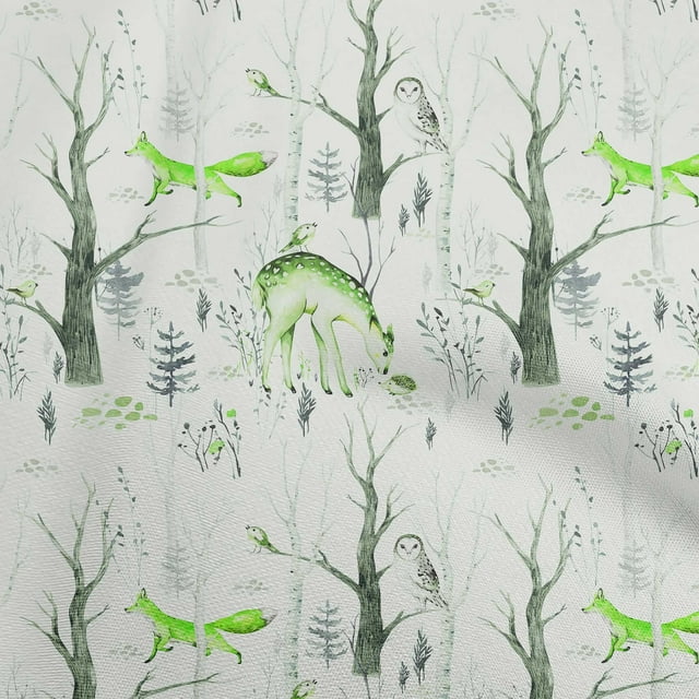 oneOone Silk Tabby Green Fabric Deer Craft Projects Decor Fabric Printed By The Yard 42 Inch Wide